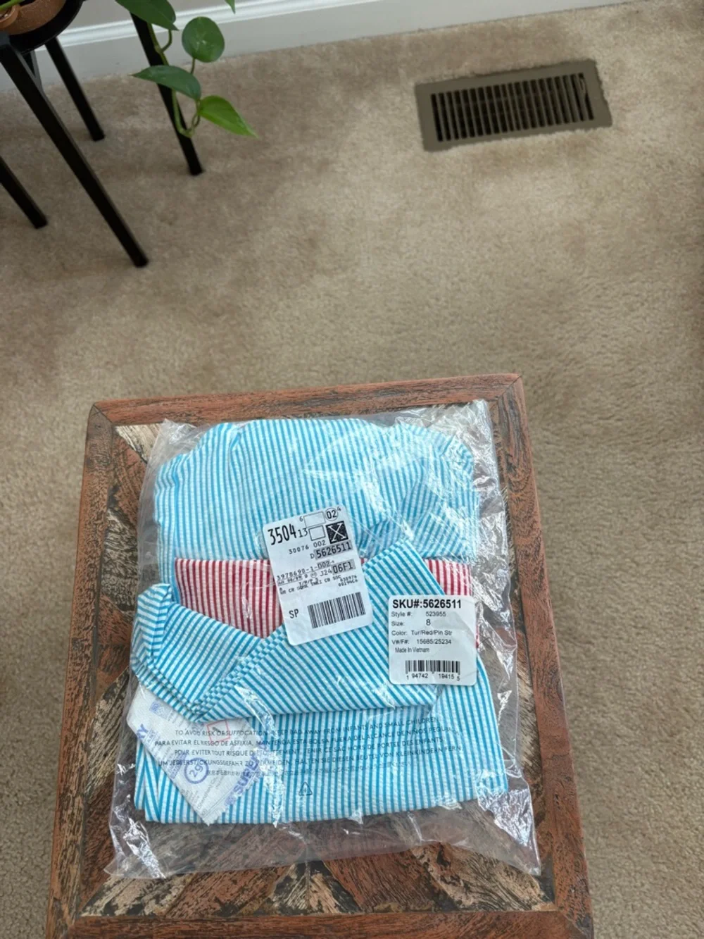 Lands End Tur/Red/Pin Stripe Tankini Top & Tummy Control Swim Skirt Size 8 - Picture 5 of 5